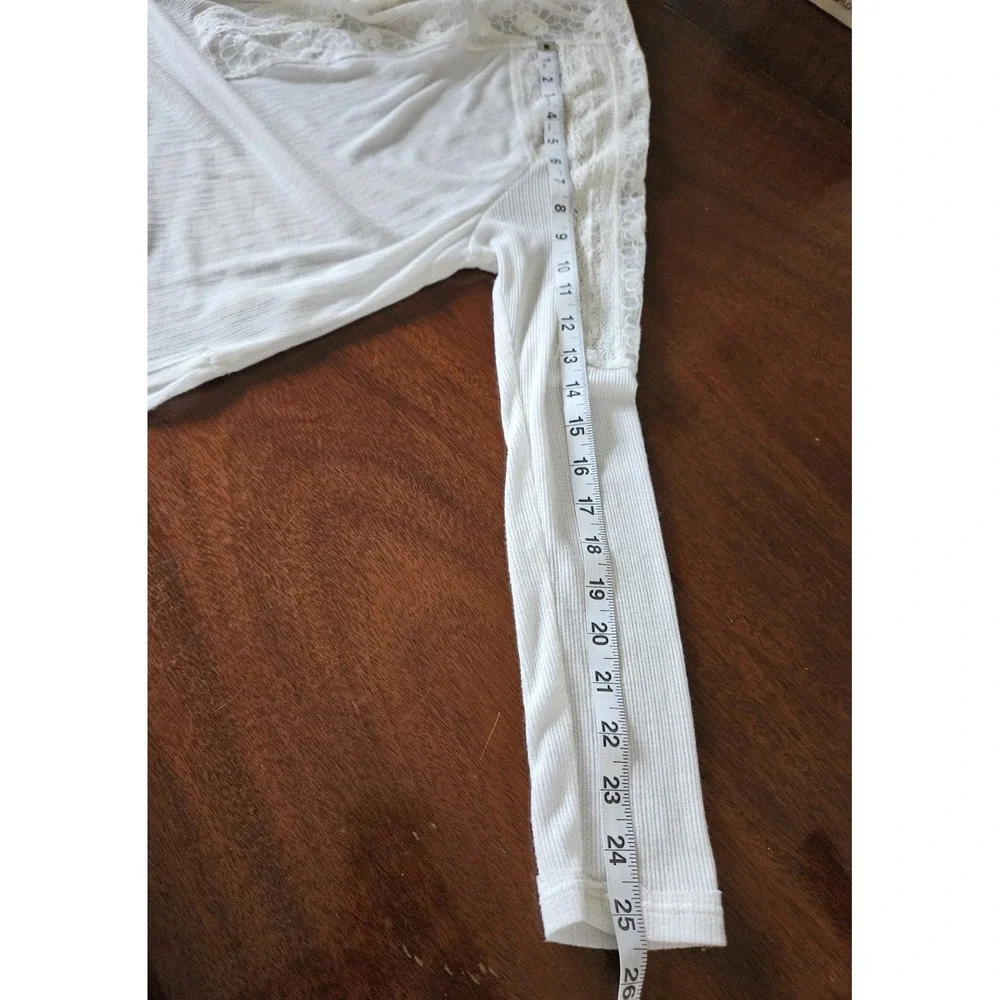 Free People Womens Small Top Ivory‎ Lace Sheer Crochet V-Neck Angel Food Boho